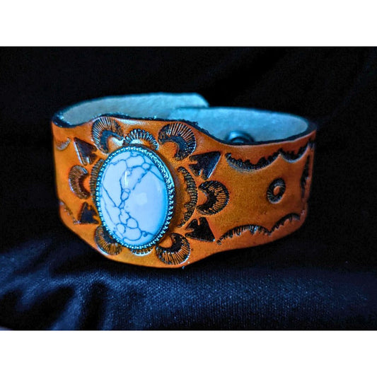 Adjustable Handmade Turquoise Stone Bohemian Genuine Leather Cuff Bracelet