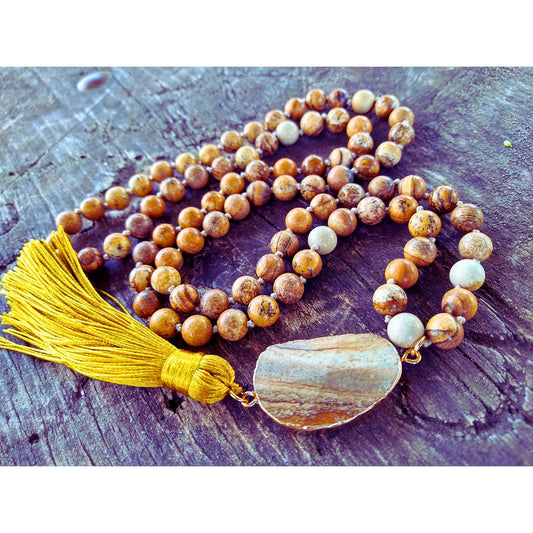 Beautiful Handmade Natural Gemstone 108 Mala Yoga Prayer Beads Charm Tassel Wrap Unisex Bracelet/Necklace