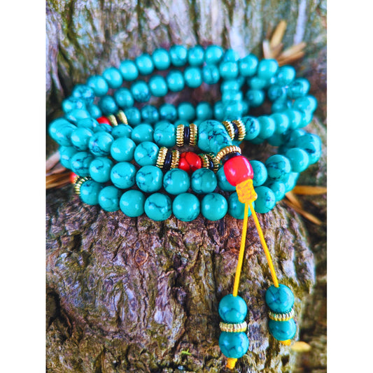 Beautiful Colorful Handmade Turquoise Natural Gemstone Bohemian Ethnic 108 Mala Beads Bracelet Necklace Prayer Unisex Jewelry