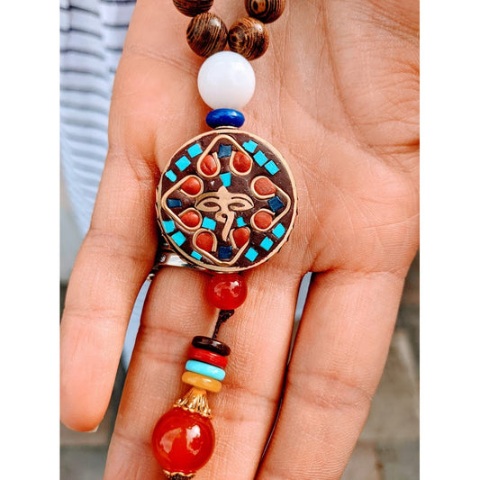 Gorgeous Brass Ethnic Handmade Buddhist Mala Wood Beads Necklace Pendant
