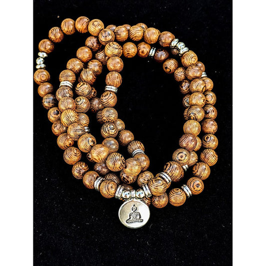 Buddha Japa Mala 108 Wooden Beads Charm Flexible Unisex Bracelet