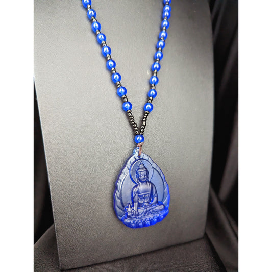 NEW ARRIVAL! Natural Blue Crystal Carved Buddha Lucky Amulet Pendant Necklace Unisex Him Her