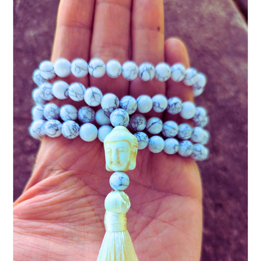 Natural Turquoise Yoga Meditation 108 Tibetan 8mm Natural Gemstone Prayer Buddha Beads Mala Wrap Bracelet Unisex Necklace